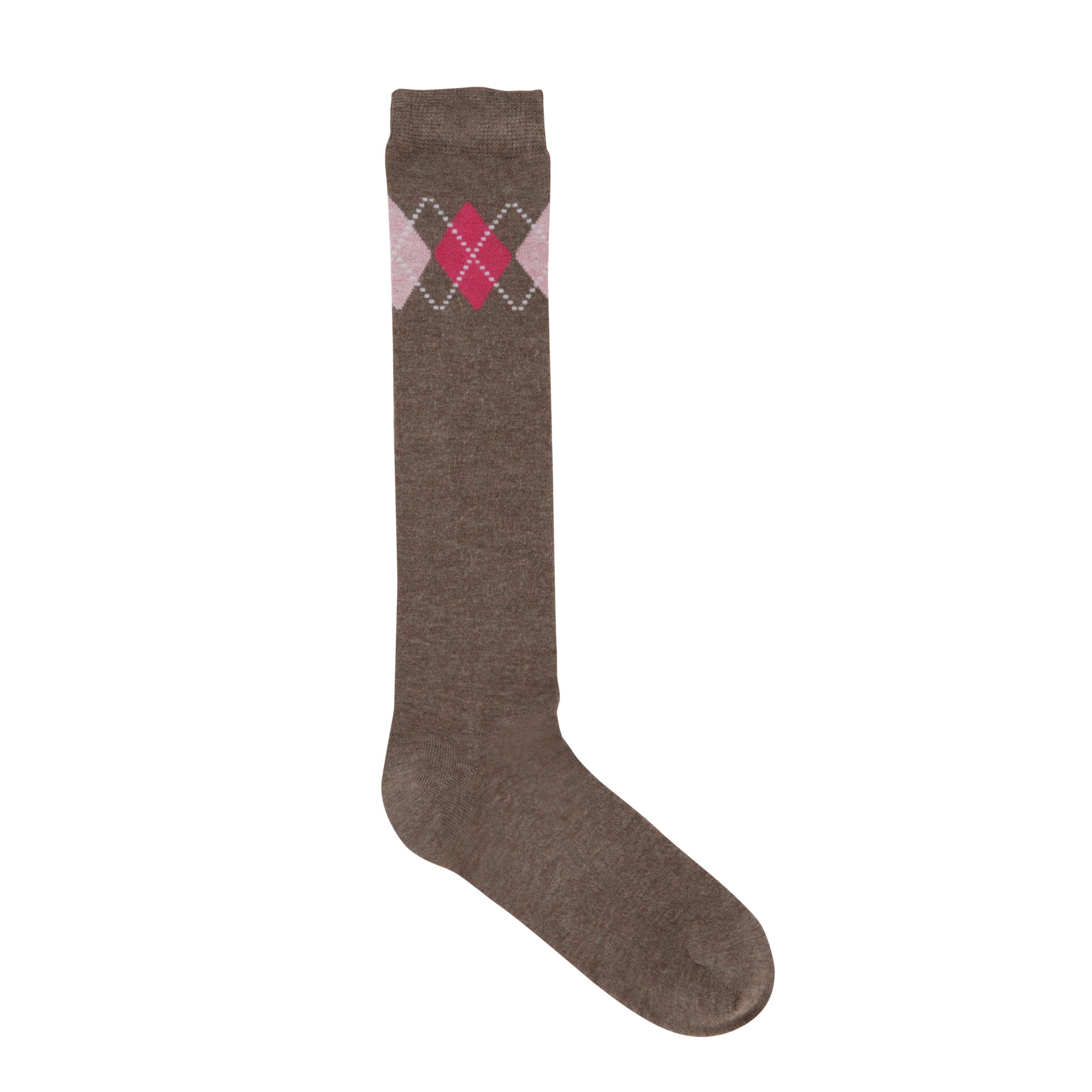 John Lewis Viscose Argyle Check Knee Socks, Brown