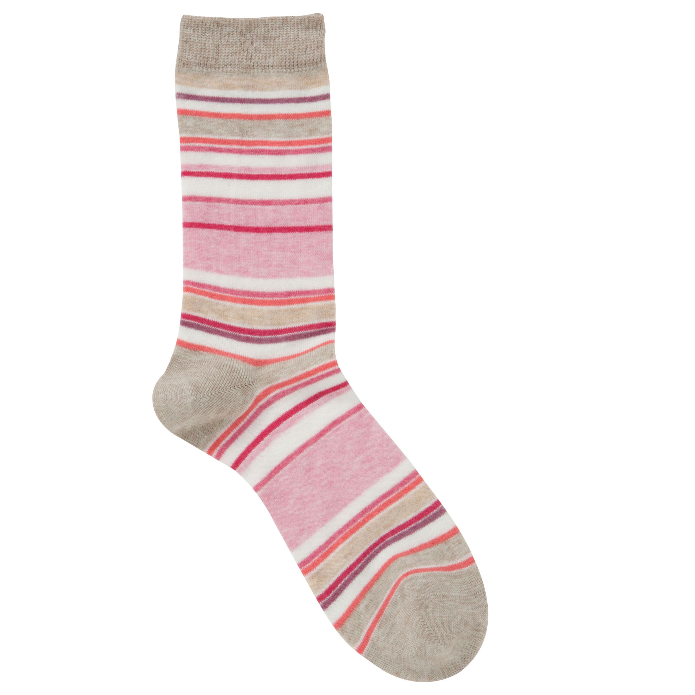 John Lewis Multi Strip Viscose Ankle Socks, Oatmeal
