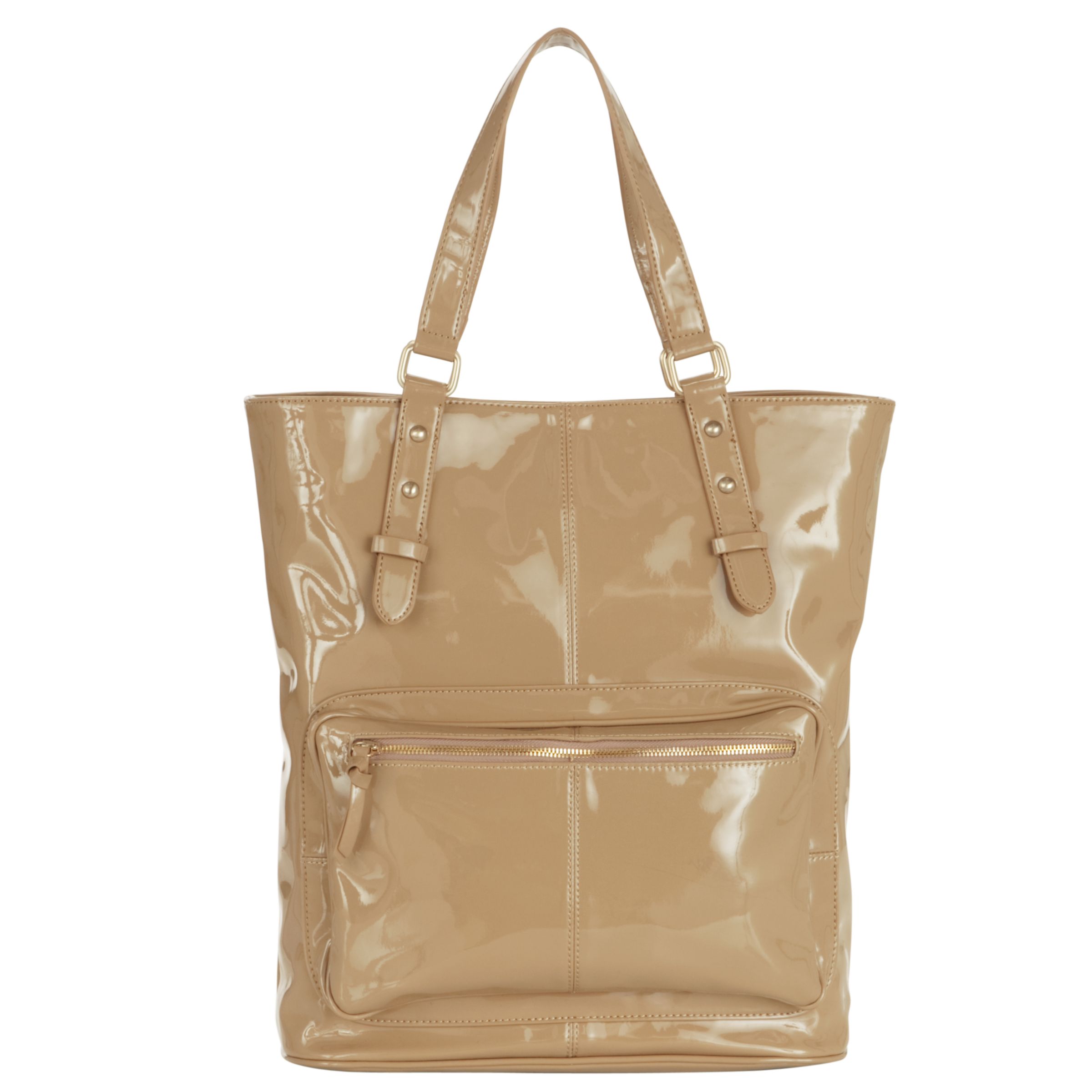 John Lewis Large Patent Triple Shop Handbag, Beige