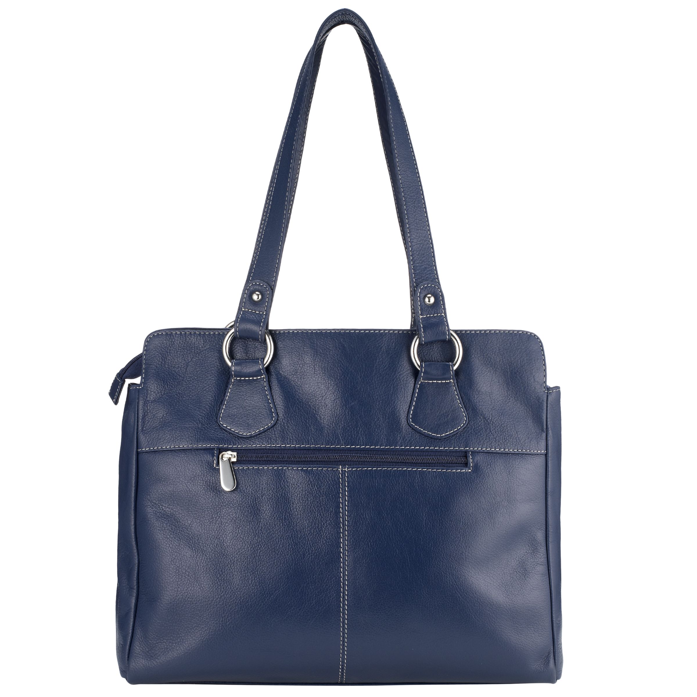 John Lewis Leather Shopper Handbag, Navy