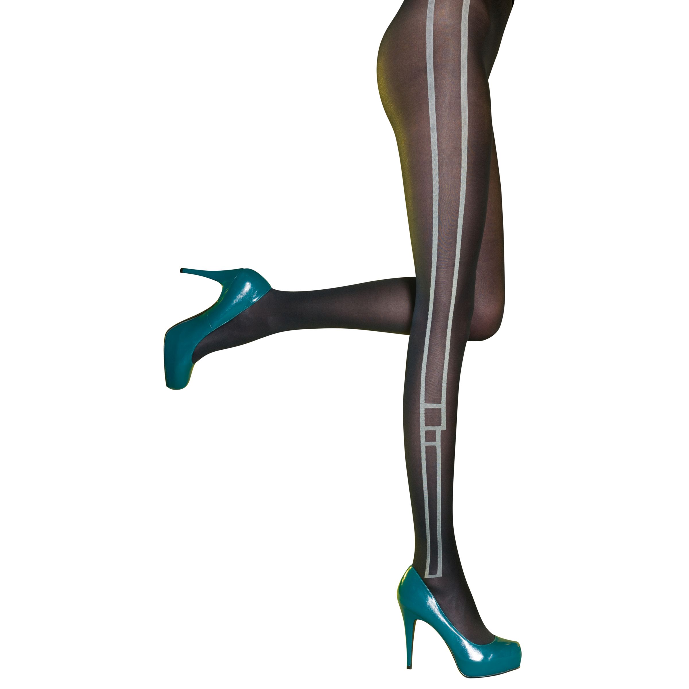 Pretty Polly Panel Tights, Black/White