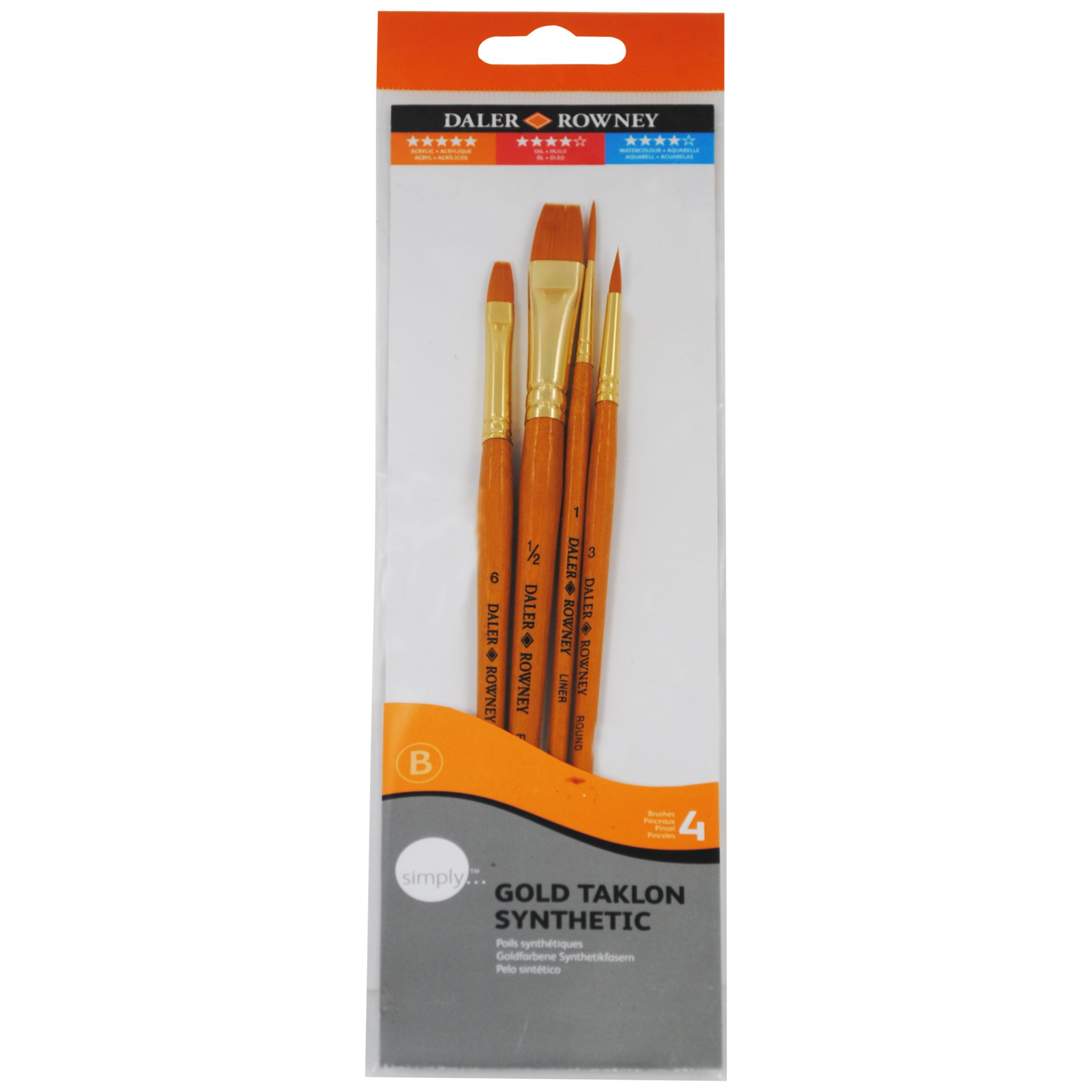 Daler-Rowney Gold Taklon Short Handled Brushes, Set of 4