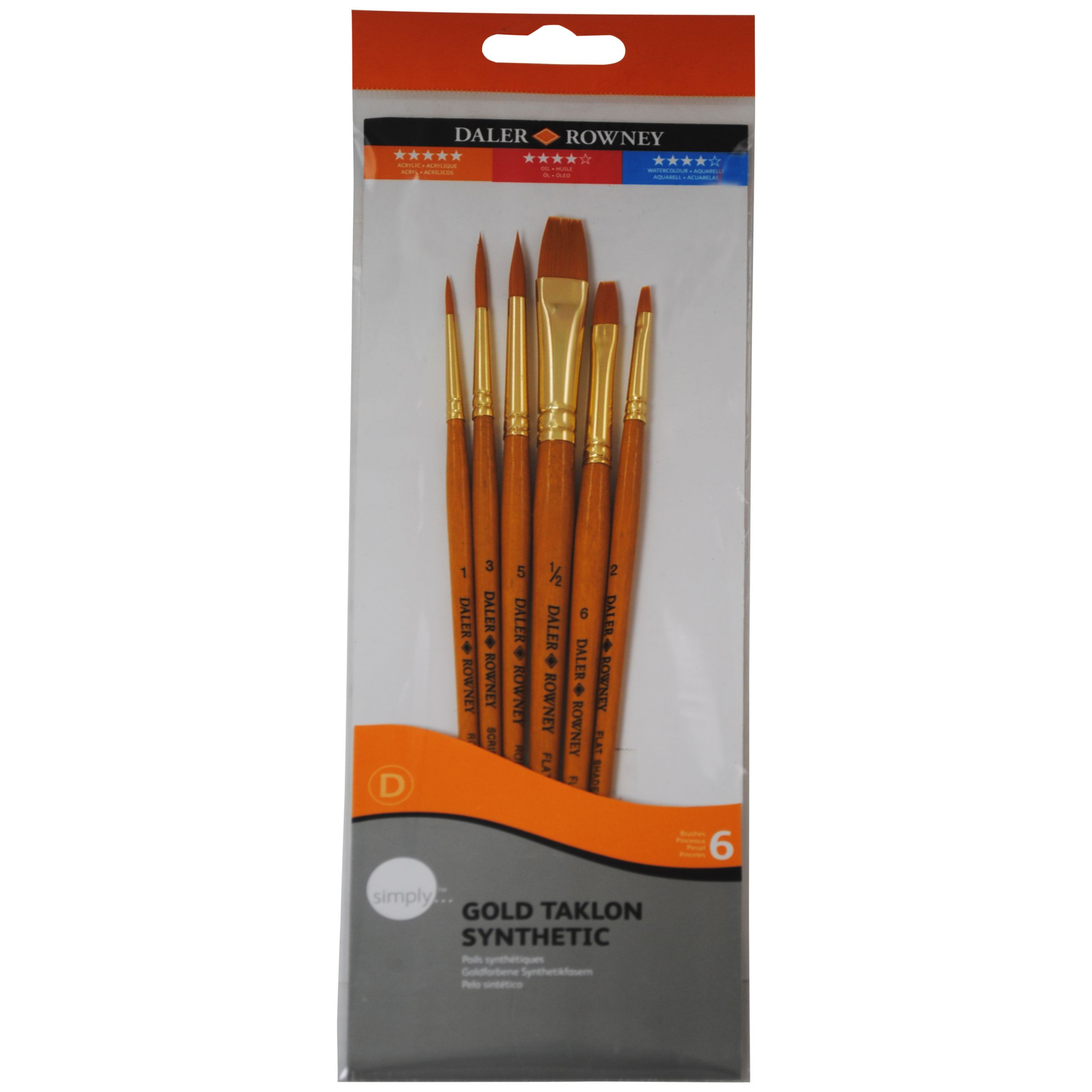 Daler-Rowney Gold Taklon Short Handled Brushes, Set of 6