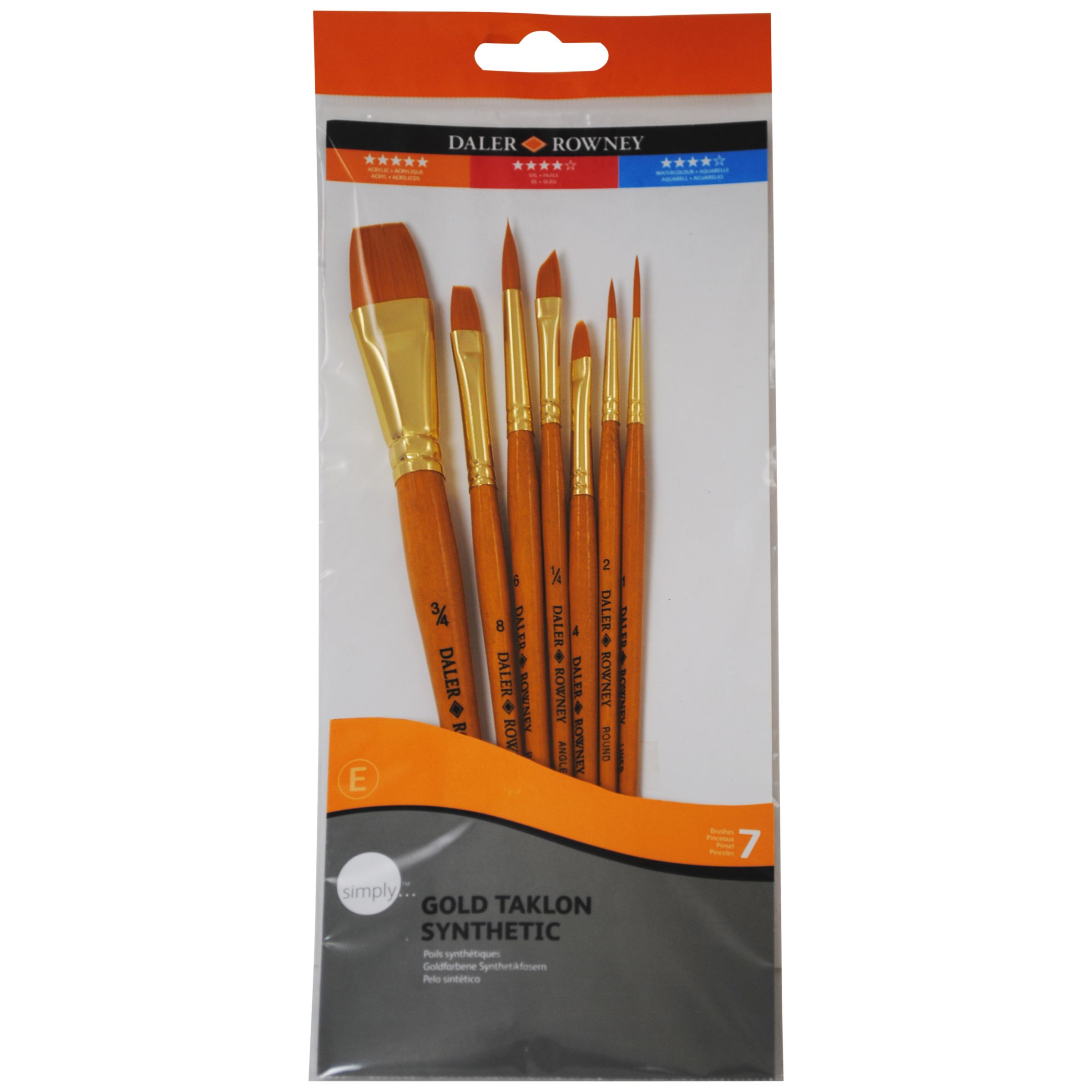 Daler-Rowney Gold Taklon Short Handled Brushes, Set of 7