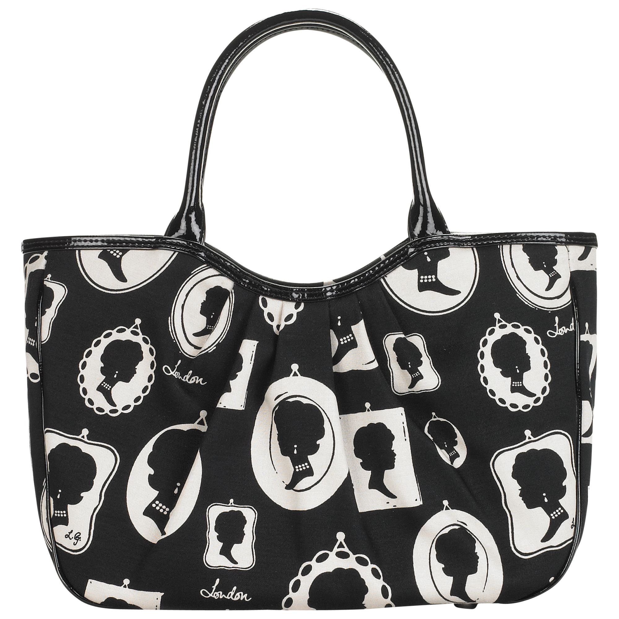 Lulu Guinness Cameo Frame Print Pleated Wanda Small Grab Bag, Monochrome