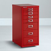 Bisley Non-Locking Under Desk Mutidrawer, Red, width 28cm