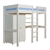 Stompa Uno Plus High Sleeper Bedstead with Wardrobe and Desk, White, width 106cm