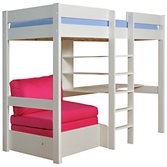Stompa Uno Plus High Sleeper Bedstead with Chair Bed and Desk, Pink, width 106cm
