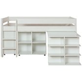 Stompa Uno Plus Mid-sleeper Bedstead with Desk, Shelf Unit and Drawers, White, width 98cm