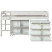 Stompa Uno Plus Mid-sleeper Bedstead with Desk and Cube Unit, White, width 98cm