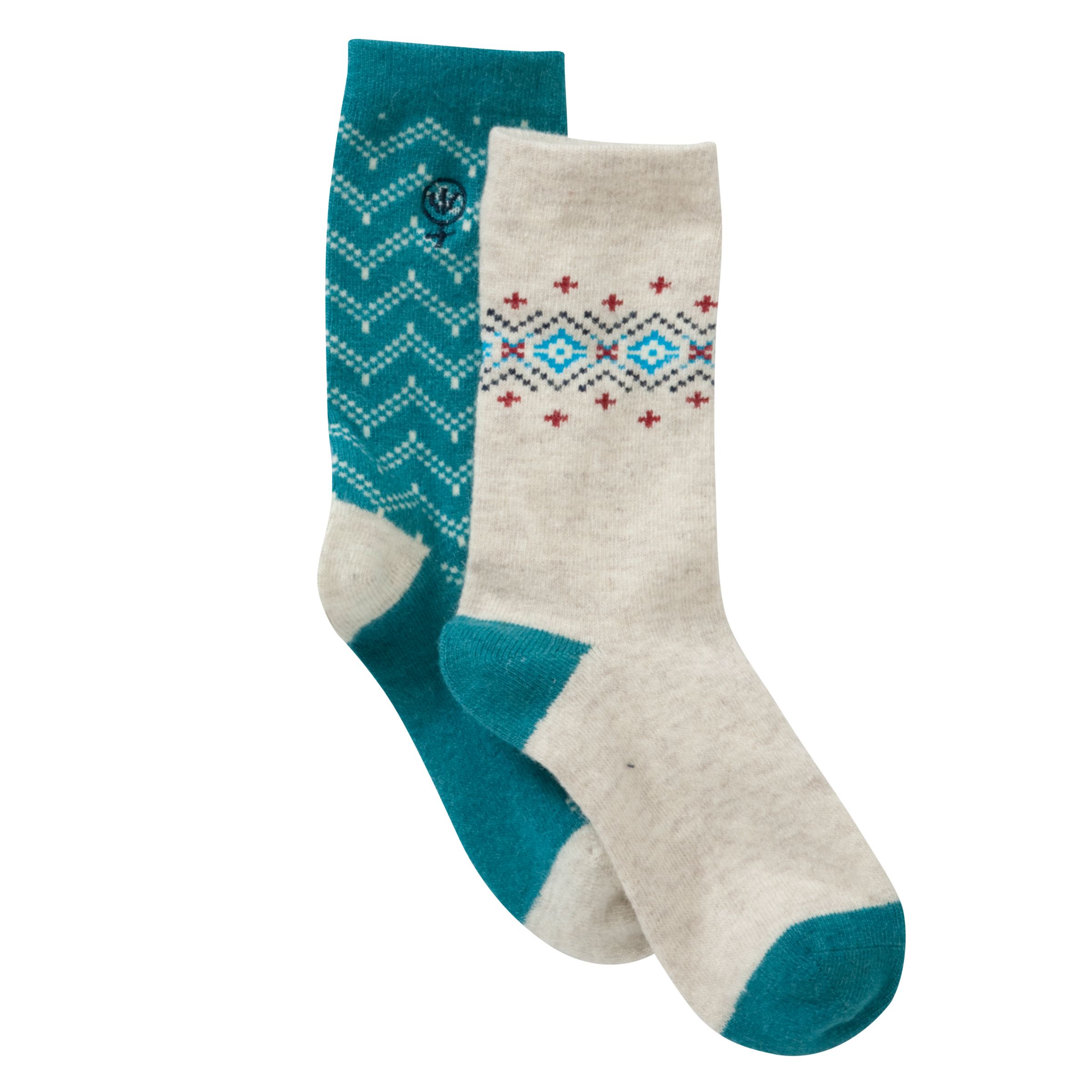Fat Face Angora Fairisle Socks, 2 Pack, Teal