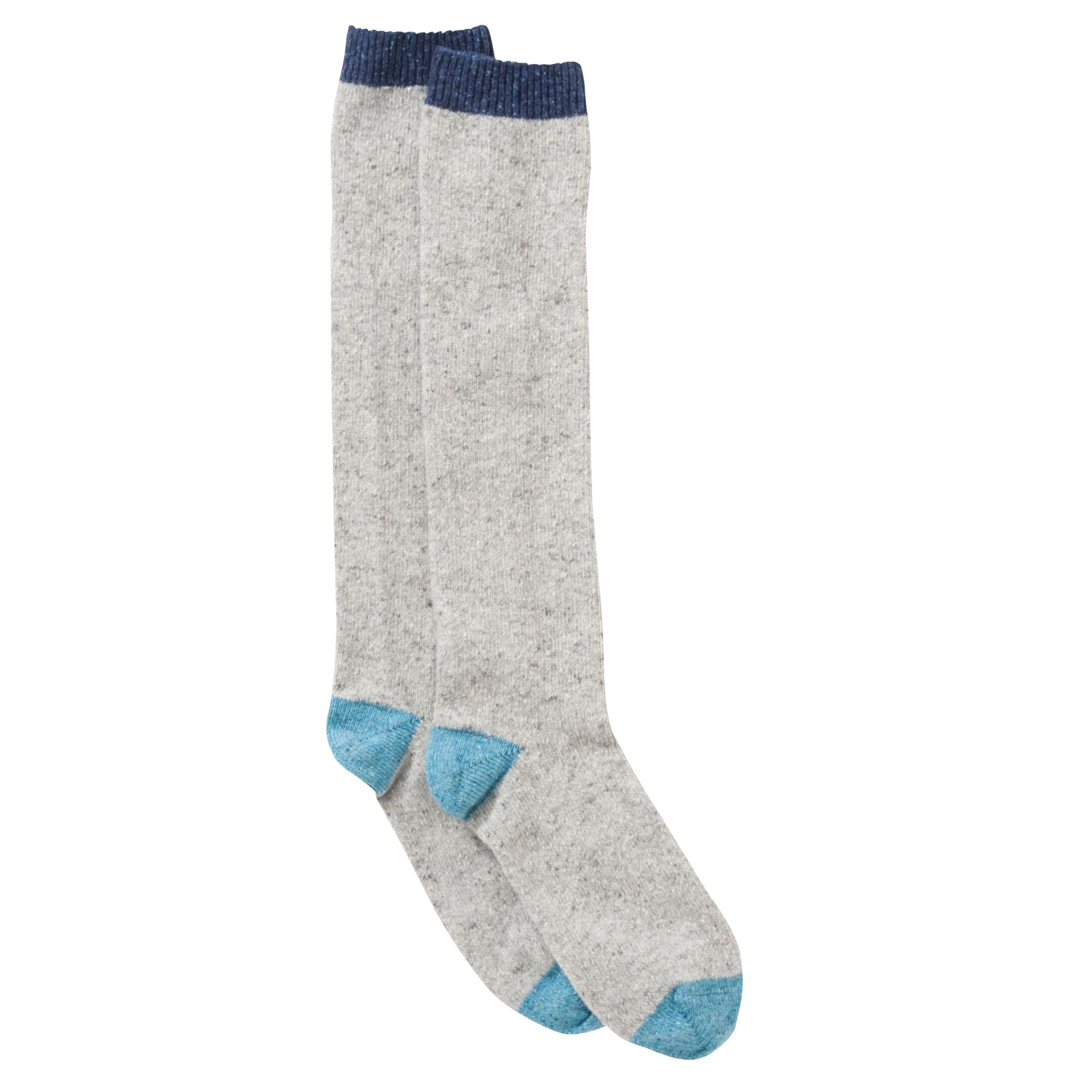 John Lewis Wool Silk Blend Heel and Toe Knee High Socks, Blue