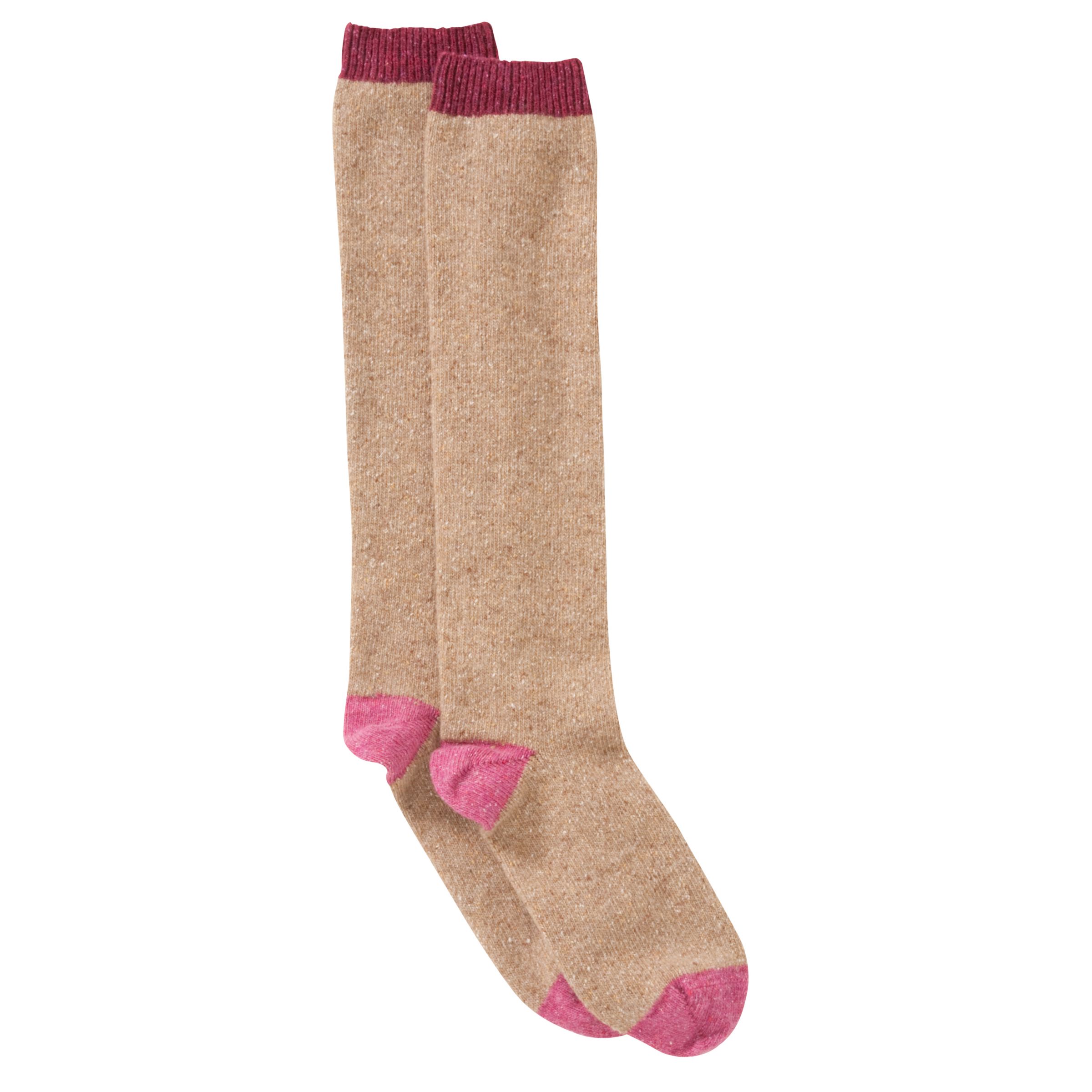 John Lewis Wool Silk Blend Heel and Toe Knee High Socks, Pink