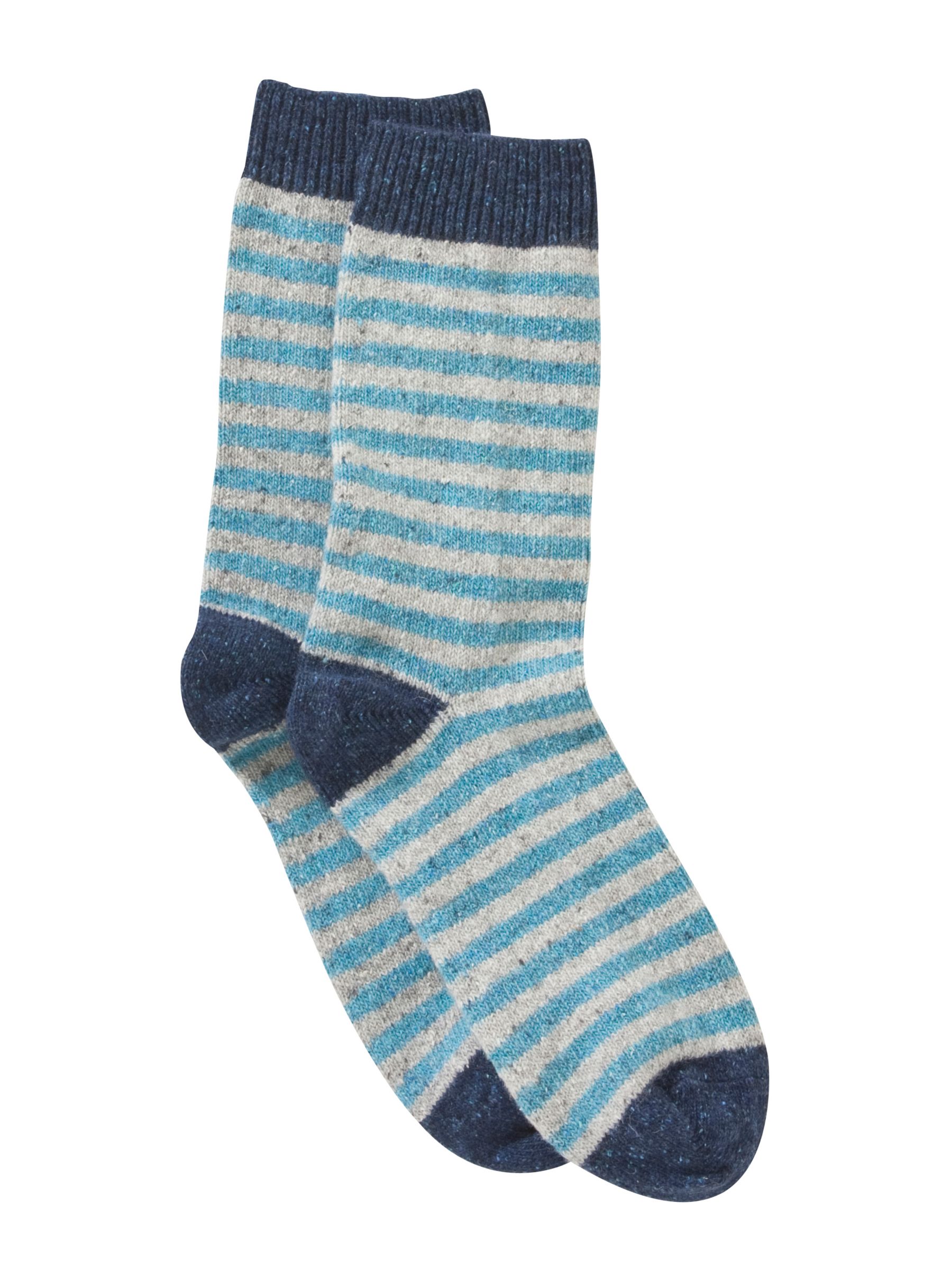John Lewis Wool Silk Blend Striped Ankle Socks, Blue