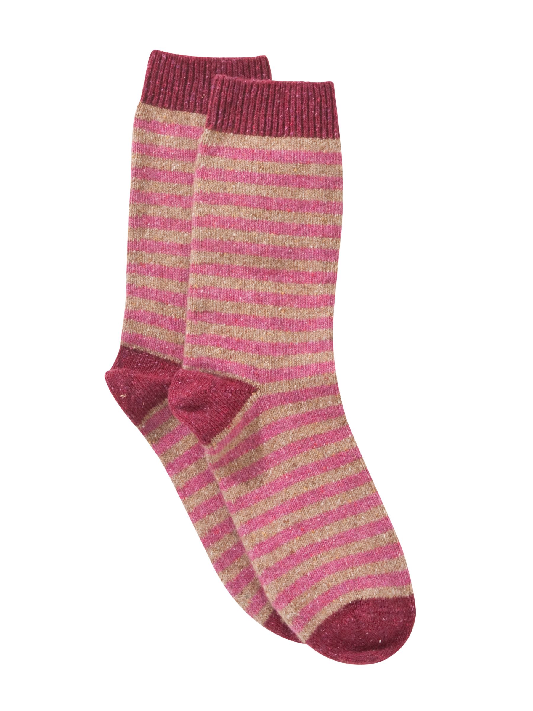 John Lewis Wool Silk Blend Striped Ankle Socks, Pink