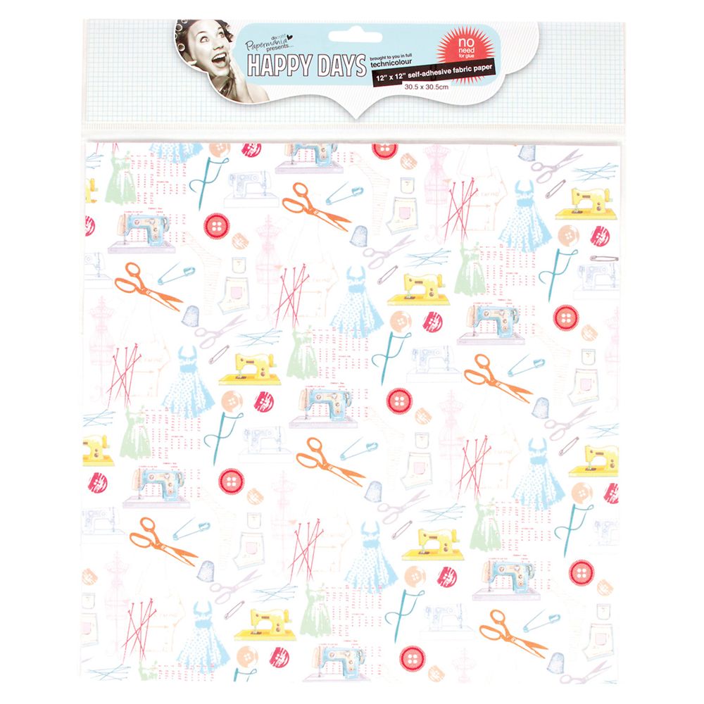 Docrafts Papermania Happy Days Fabric Paper, Haberdashery, 12x12"