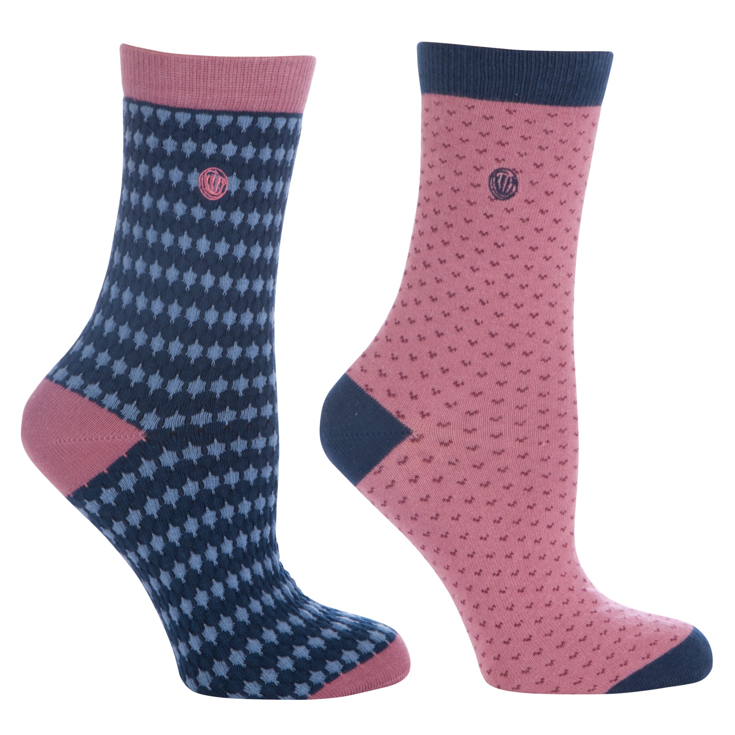 Fat Face Stripe and Spot Patterned Socks, Pack of 2, Navy