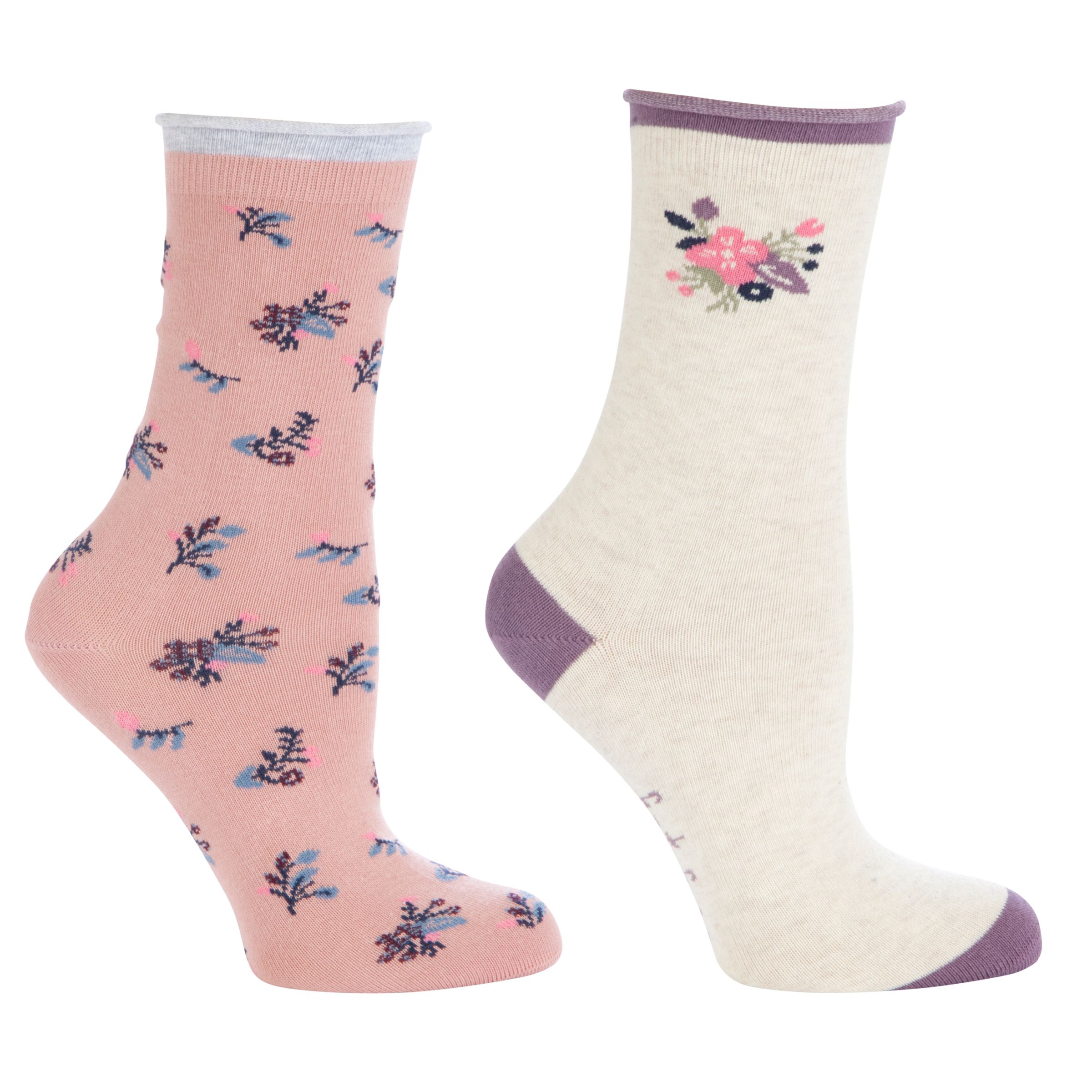 Fat Face Floral Ditsy Ankle Socks, Pack of 2, Papaya