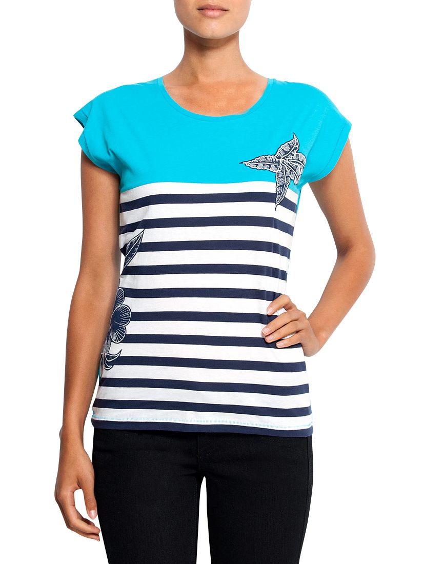 Buy Mango Stripe Flower T Shirt, Turquoise online at JohnLewis 