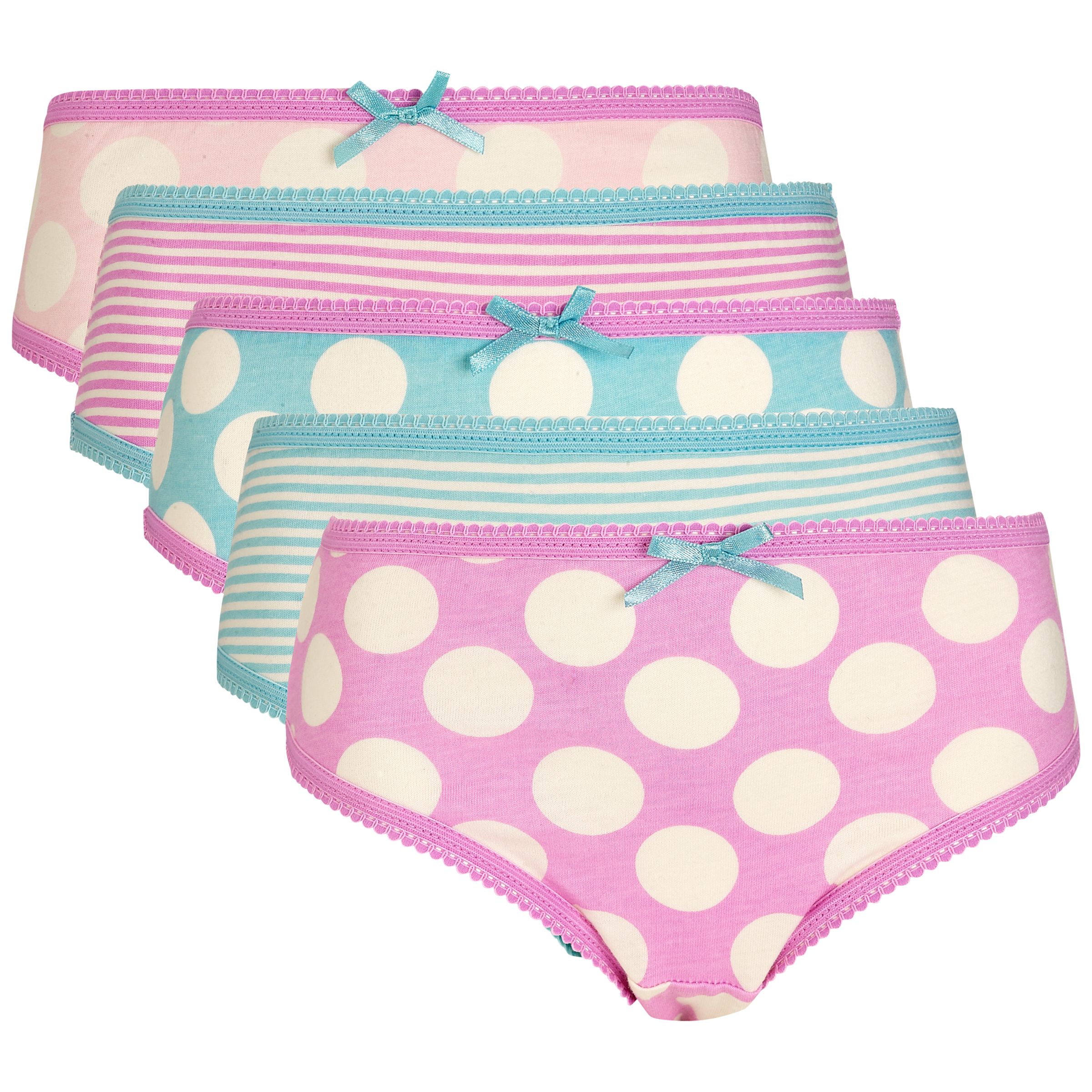 Buy John Lewis Girl Stripe/Spot Briefs, Pack of 5, Pink/Teal online at 