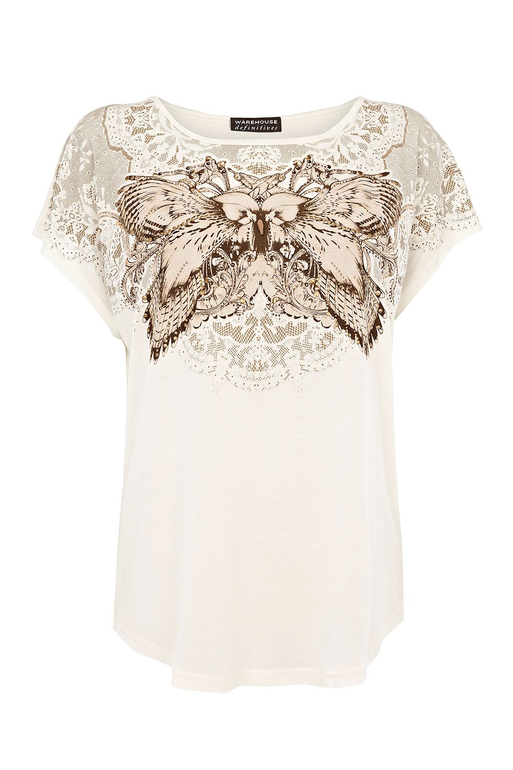 Buy Warehouse Bird Print Studded Top, Cream online at JohnLewis 